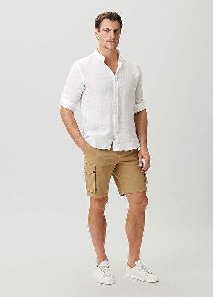 Camel Linen Cargo Bermuda