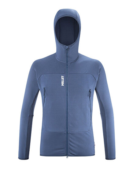 Fusion Grid H Mavi Kapüşonlu Tam Fermuarlı Erkek Polar MIV9024 MIV.N0395