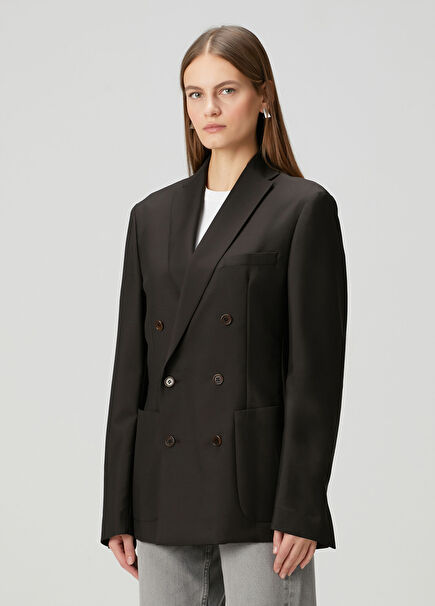 Kahverengi Kruvaze Yün Ceket