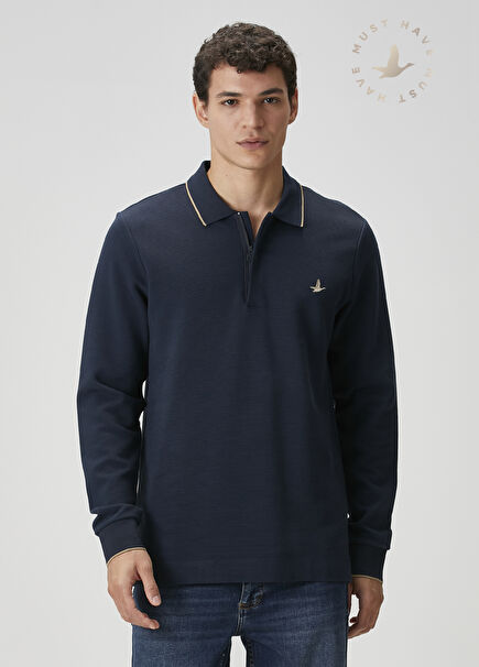 Comfort Fit Navy Blue Polo Sweatshirt