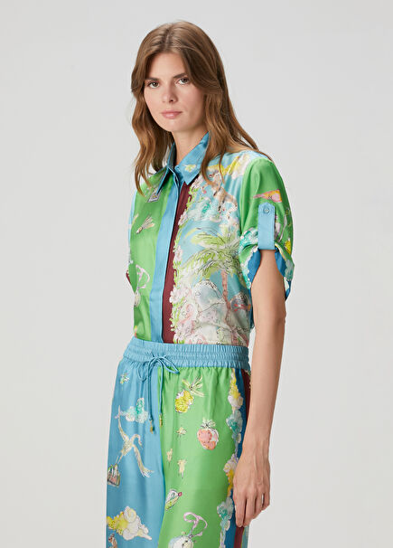Daria Blue Green Silk Shirt