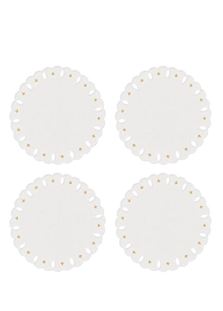 Fleur Édition No. 01 | Gold Floral Embroidered Off White 4-Piece Placemat Set