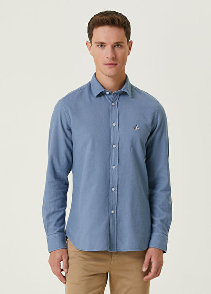 Slim Fit Mavi Armürlü Gömlek