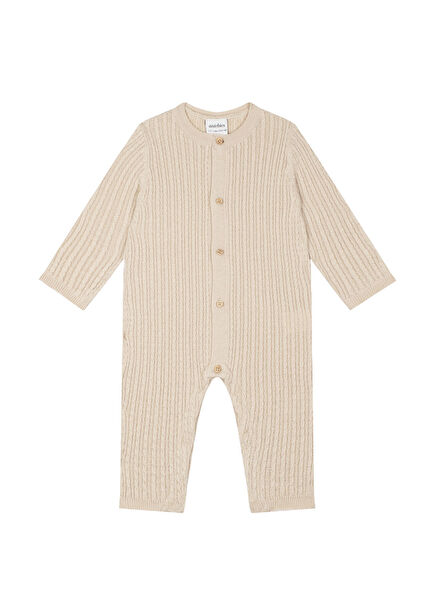 Krem Balıksırtı Triko Uzun Kollu Unisex Bebek Tulum