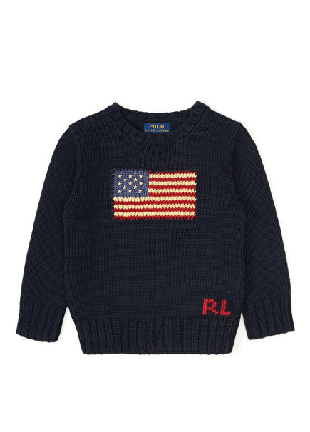 Lacivert Logo Jakarlı Erkek Çocuk Kazak