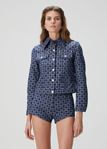 Dark Blue Logo Jacquard Denim Jacket