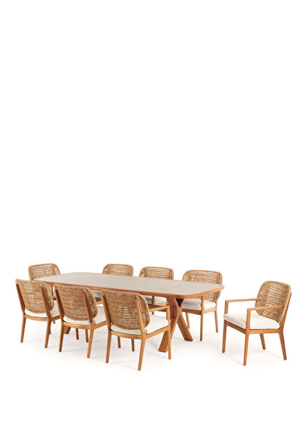 Avend Porcelain Table Rattan Chair 8-Person Garden Table Set