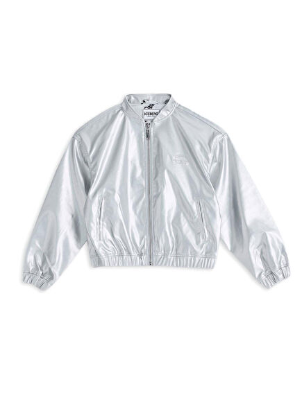 Gümüş Fermuarlı Kız Çocuk Ceket 