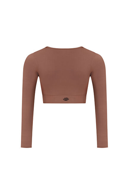 Brown Long Sleeve Women's Crop Sport Bodysuit