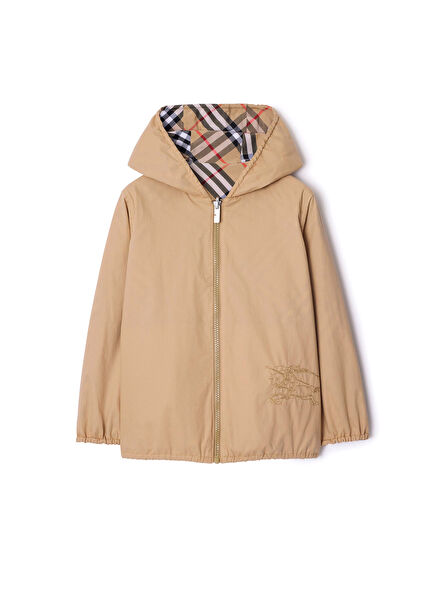 Reversible Check Bej Pamuklu Unisex Çocuk Ceket