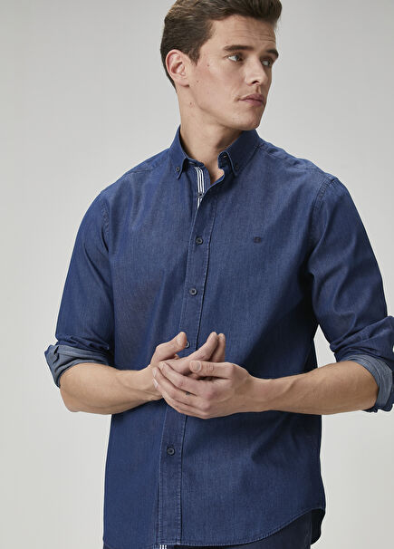 Comfort Fit Navy Blue Denim Shirt