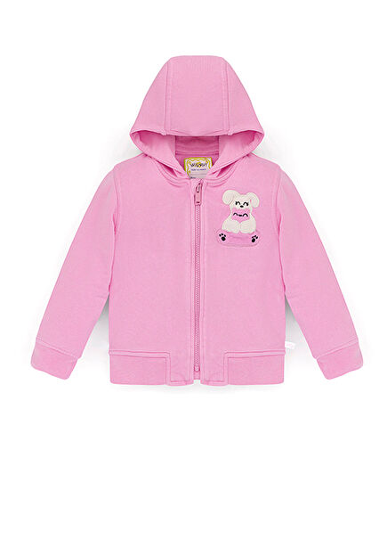 Pembe Fermuarlı Kapüşonlu Ses Çıkaran Unisex Çocuk Sweatshirt