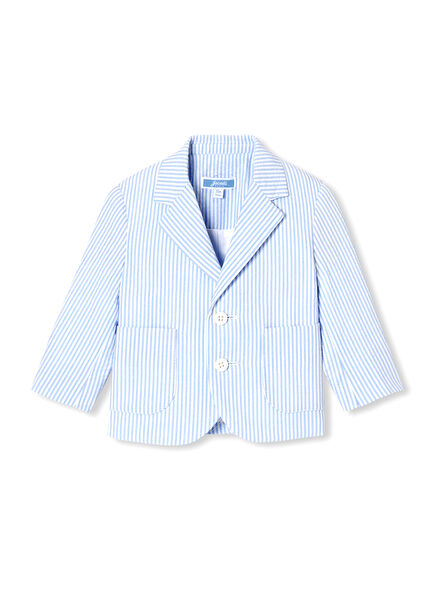 White Light Blue Embossed Striped Baby Boy Jacket