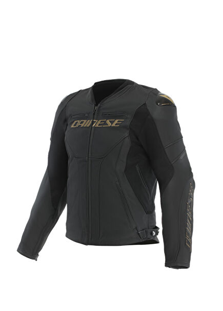 Racing 5 Black Gold Leather Men's Motorcycle Jacket