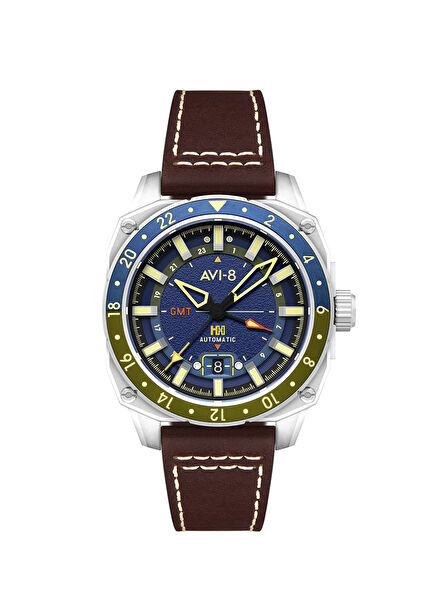 Hawker Hunter GMT AV-4122-02 Men's Brown Leather Watch