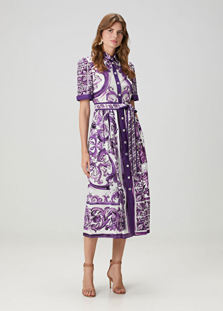 Majolica Purple Midi Poplin Shirt Dress