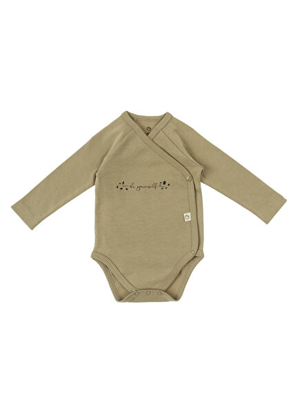 Haki Organik Pamuk Kruvaze Uzun Kollu Unisex Bebek Zıbın 