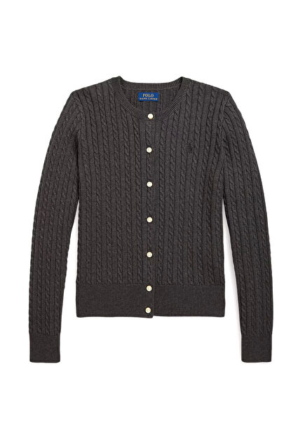 Gri Saç Örgülü Kız Çocuk Triko Hırka