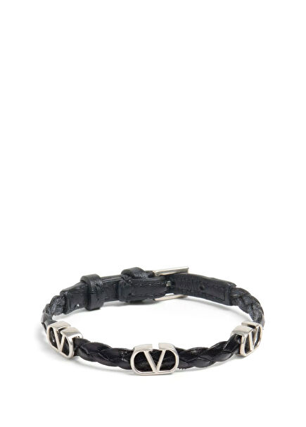 VLogo Black Men's Leather Bracelet