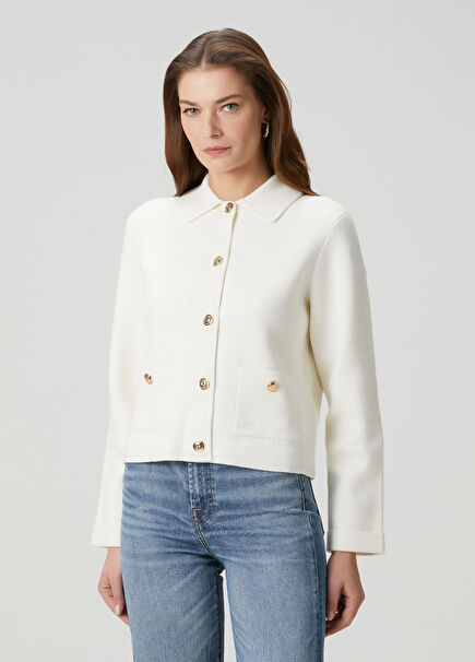 Ecru Gold Buttoned Cardigan