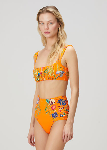 Orange Floral Bikini Top