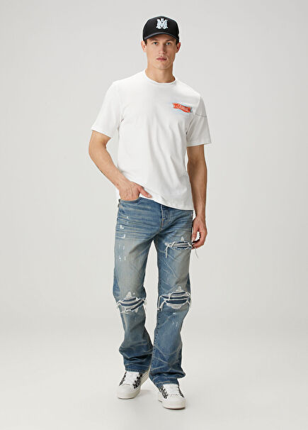 Mavi Yıpratma Detaylı Jean Pantolon