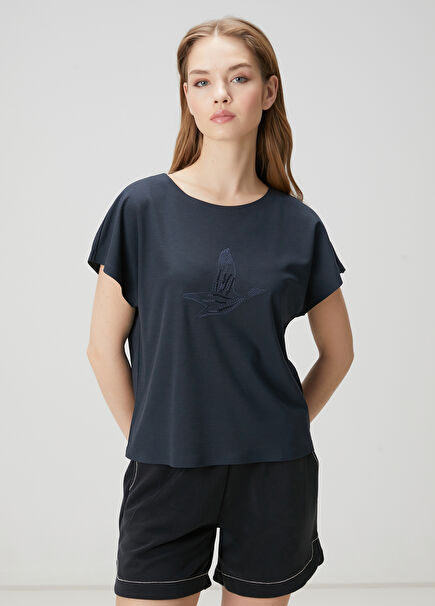Lacivert Seamless Logo Nakışlı T-shirt