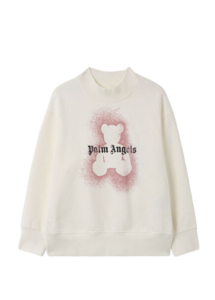 Pembe Beyaz Logo Baskılı Kız Çocuk Sweatshirt