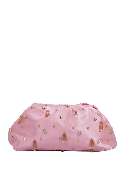 Sevilla Pink Satin Swarovski Stone Detailed Women's Handbag