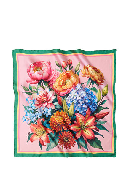 Summer Bliss Renkli Desenli Twill İpek Kadın Fular 65 x 65 cm
