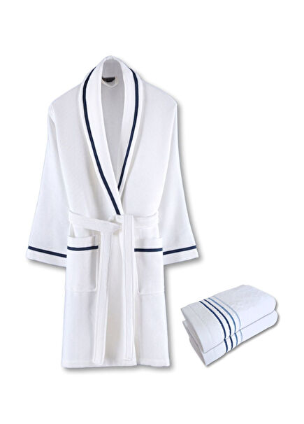 Livenza White 100% Cotton Unisex Piqué Bathrobe Towel Set