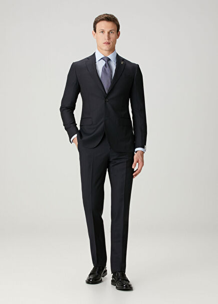 Key Lacivert Çizgi Desenli Yün Takım Elbise