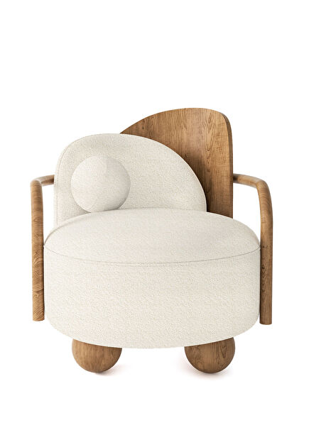Ear Open Walnut Teddy Armchair and Ball Cushion
