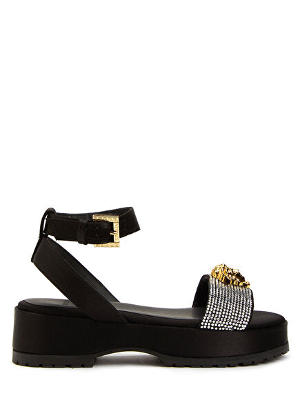 Siyah Gold Logolu Kız Çocuk Sandalet