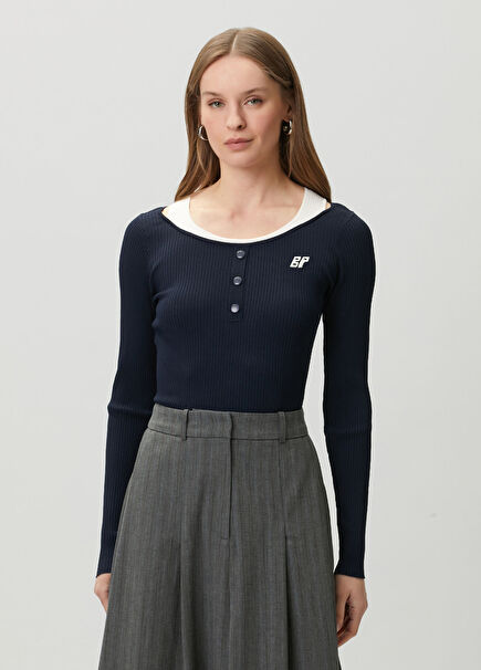 Clary Navy Blue Long Sleeve T-Shirt