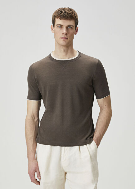 Fox Kahverengi Kısa Kollu Keten Triko