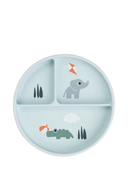 Playground Blue Silicone Vacuum Compartment Kids Plate