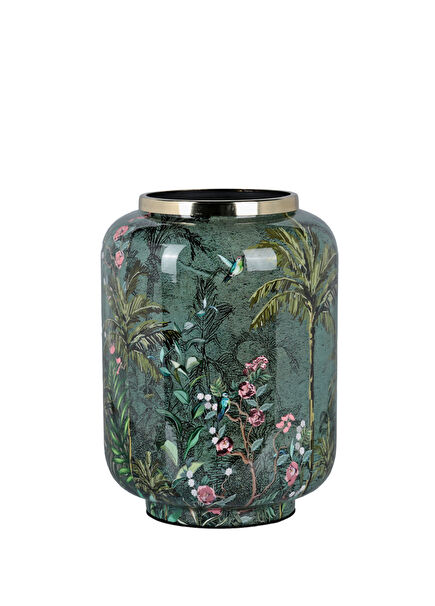 Jungle Renkli Emaye Metal Dekoratif Vazo 20 cm