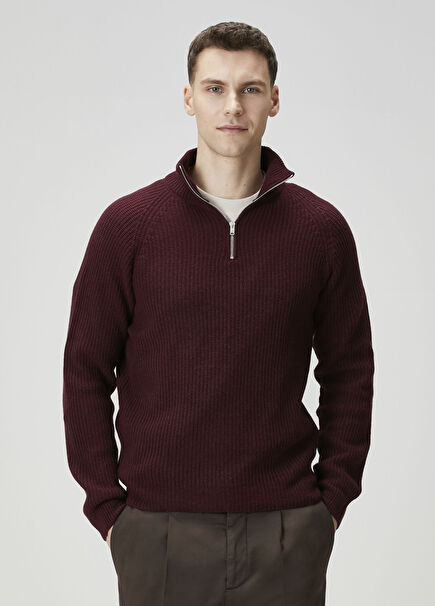 Ryker Burgundy Collar Zippered Wool Sweater