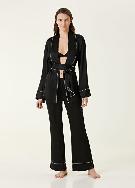 Silk Robe 3-Piece Black Women's Pyjama Set