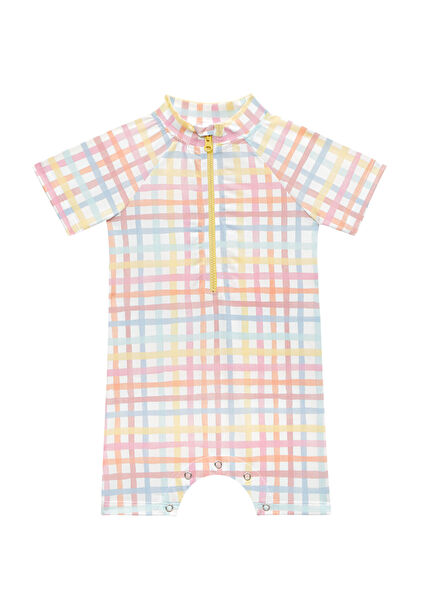 Rainbow Gingham UV Protection Baby Girl Swimsuit with Snap Fasteners