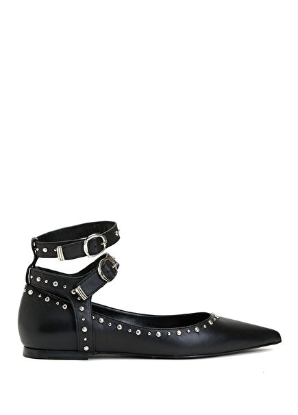 Black Studs Women's Leather Ballet Flats