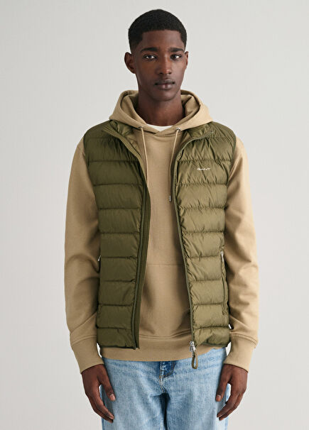 Green Stand Neck Regular Fit Men's Quilted Vest