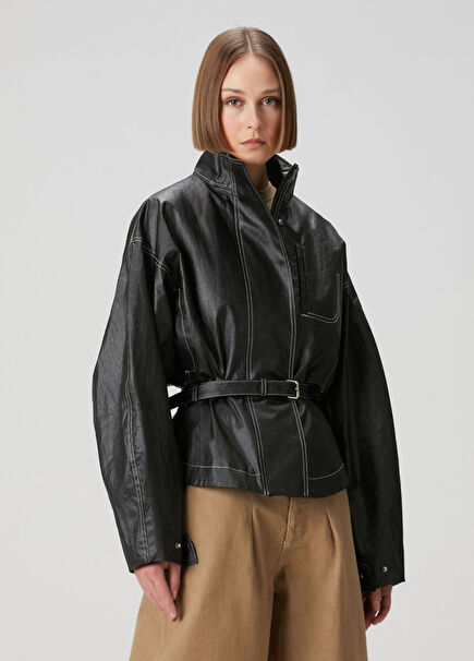 Ciro Black Belted Linen Jacket