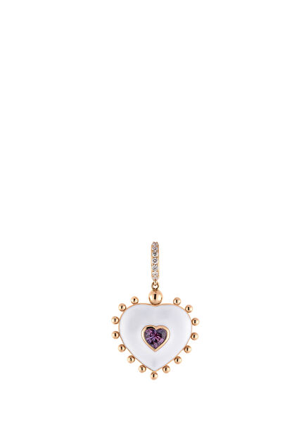 Wish Me 14 Ayar Altın Pırlantalı Pembe Safirli Kalp Charm