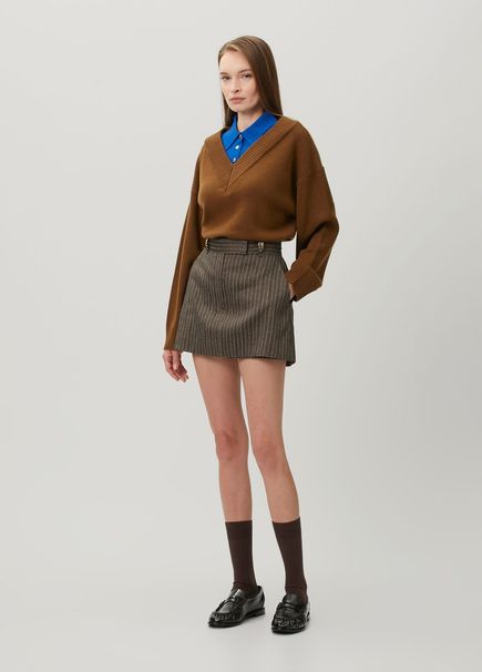 Lauranne Brown Striped Wool Skorts