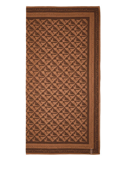 Kahverengi Club Monogram Kadın Pamuk İpek Pareo