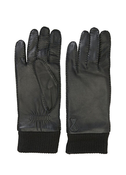 Black Logo Men's Leather Gloves