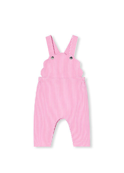 Pembe Beyaz Çizgili Twill Kız Bebek Salopet