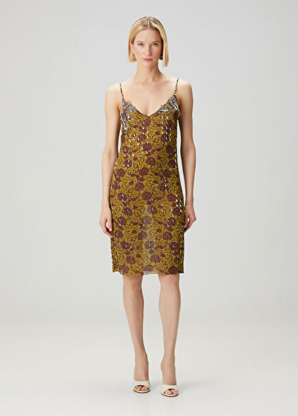 Green Floral Embroidered Midi Dress